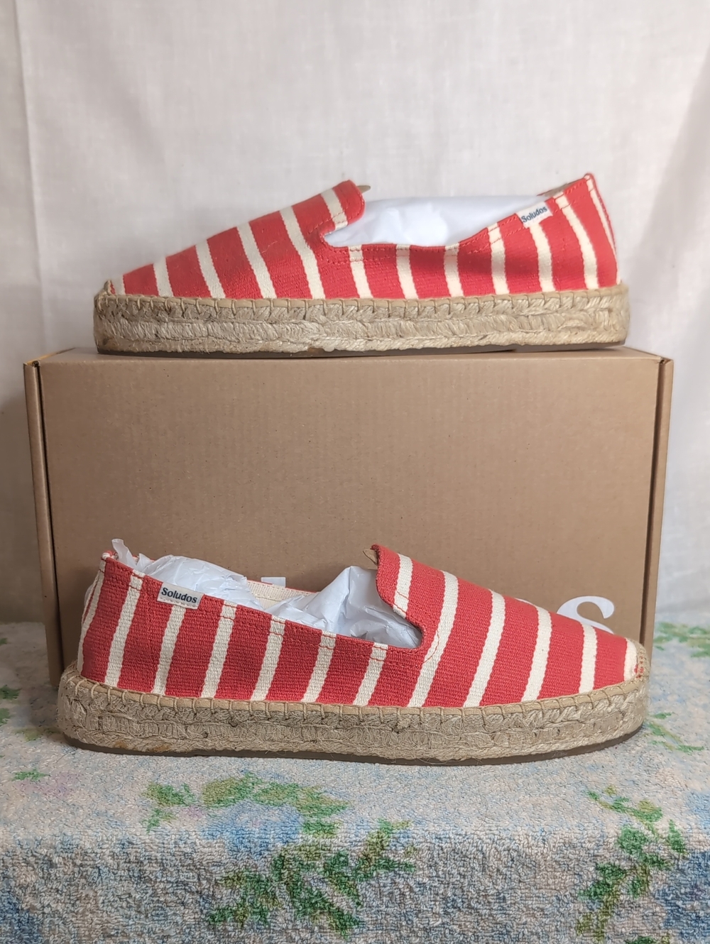 Soludos Platform Smoking Espadrille 'Coral Stripe' womens 10